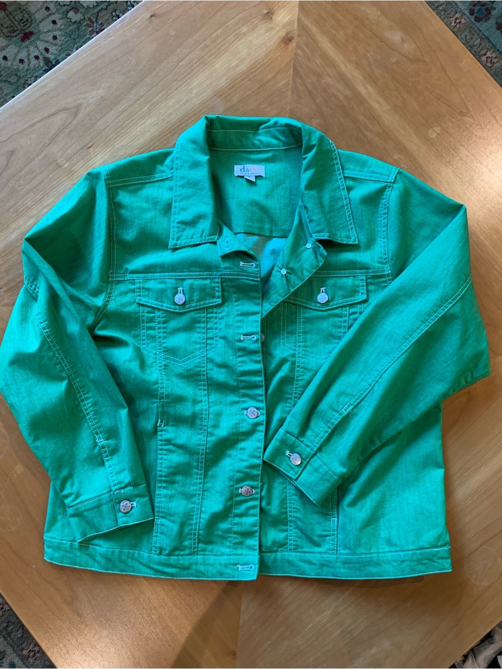 Daiso Bright Green Denim Jacket with Silver Buttons